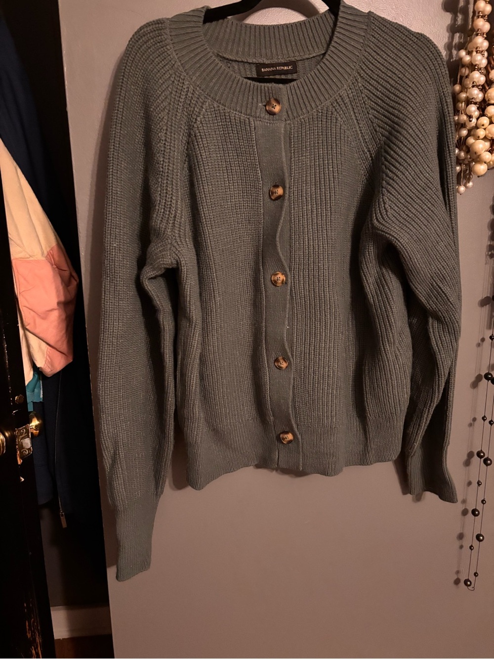 Banana Republic Sage Green Ribbed Button-Front Cardigan